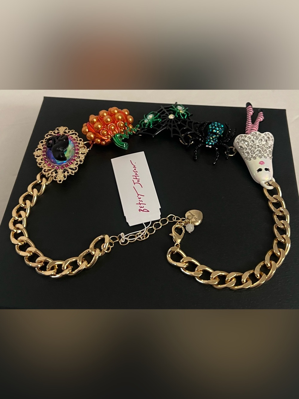 Betsey Johnson Halloween Statement Necklace with Pumpkin, Spider & Ghost Charms - Picture 12 of 16